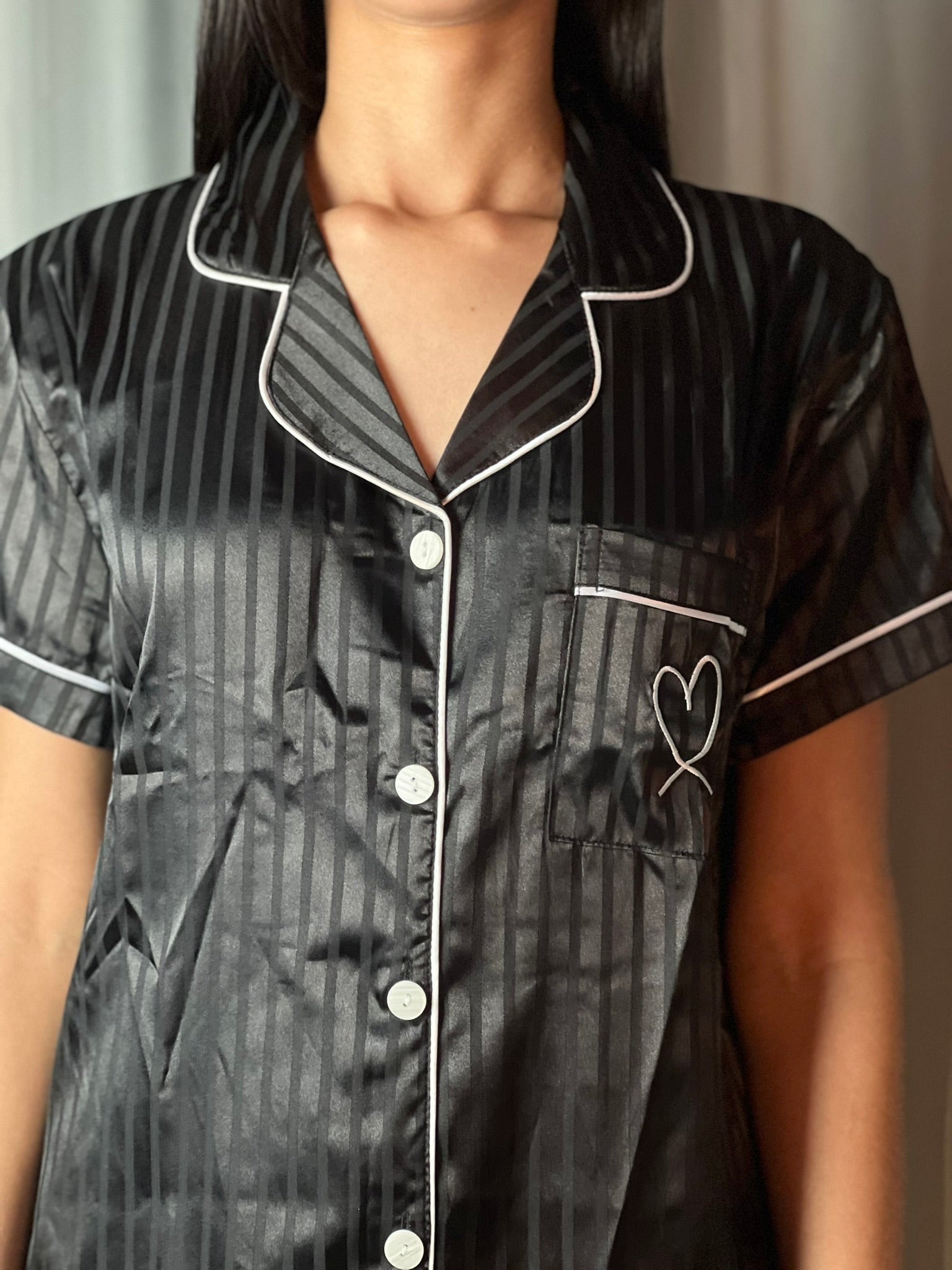 Conjunto Moireta de Pijama Listrado Ribana Contrastante - Premium