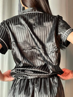 Conjunto Moireta de Pijama Listrado Ribana Contrastante - Premium