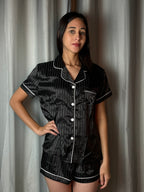 Conjunto Moireta de Pijama Listrado Ribana Contrastante - Premium