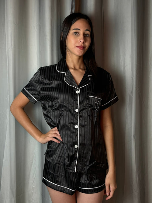 Conjunto Moireta de Pijama Listrado Ribana Contrastante - Premium