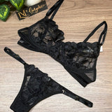 Conjunto Lingerie Sexy Cropped C/Aro Tule Bordado - Premium