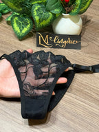 Conjunto Lingerie Sexy Cropped C/Aro Tule Bordado - Premium